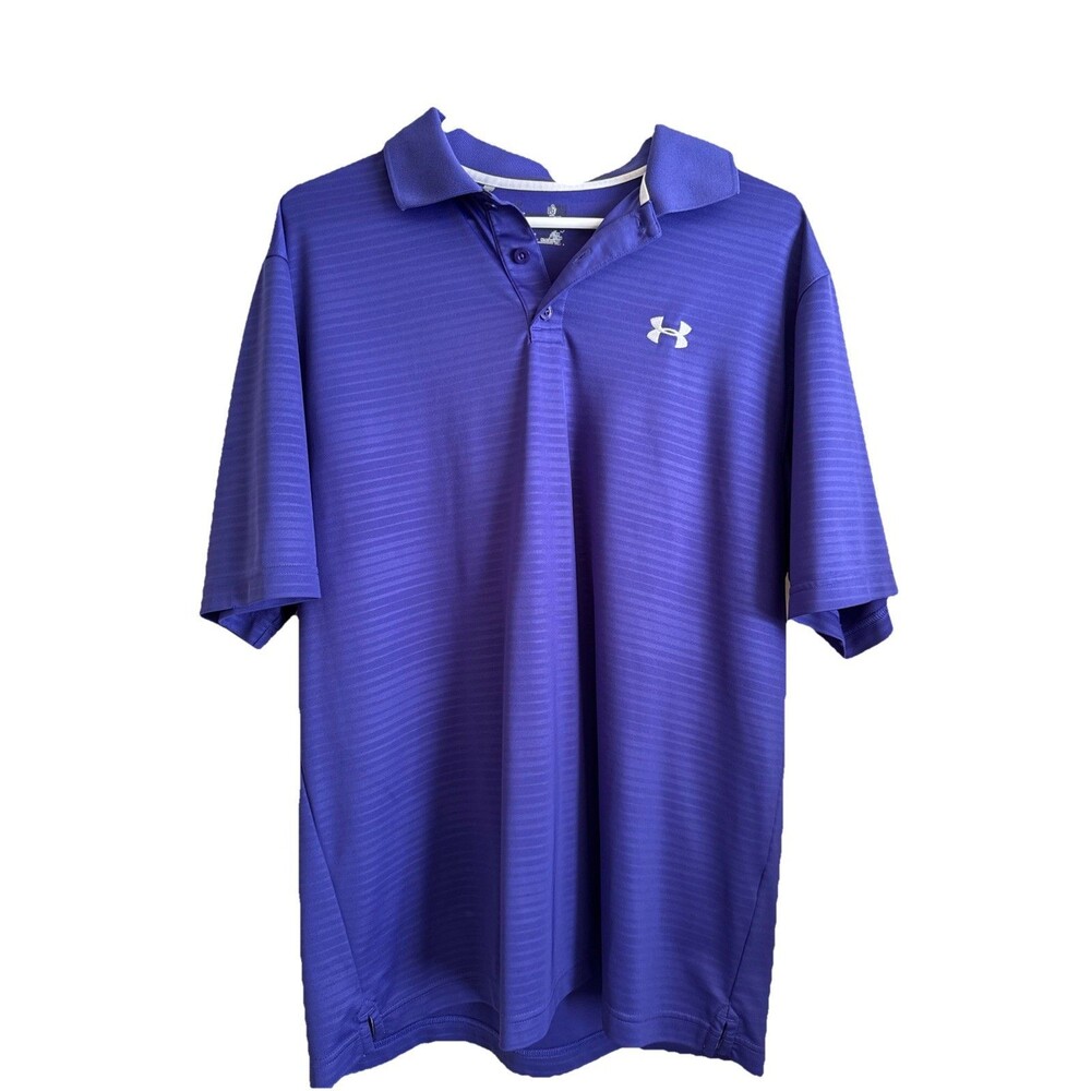 Under Armour Mens‎ Shirt Large HeatGear Loose Blue Short Sleeve Polo Golf Active